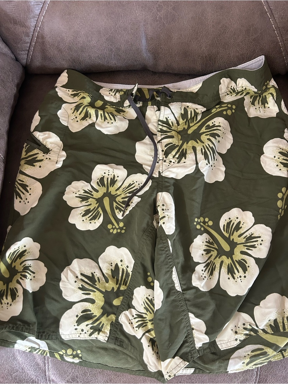 Patagonia Olive Green Floral Hybrid swim shorts 34